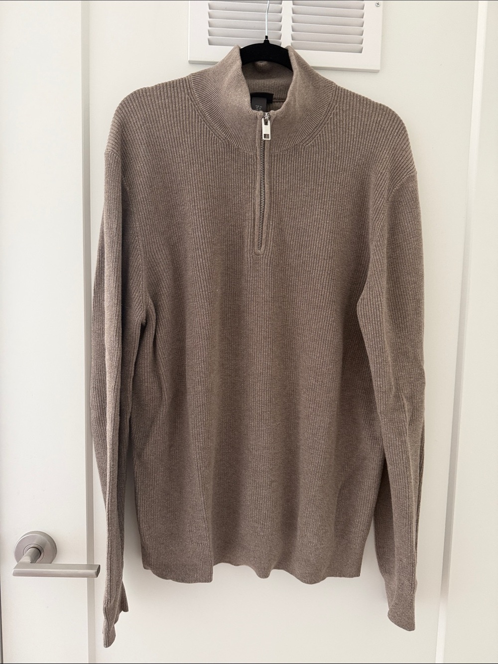 H&M Men's Half-Zip Ribbed Sweater - Taupe